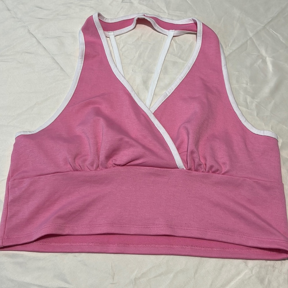 No Boundaries pink & white halter top